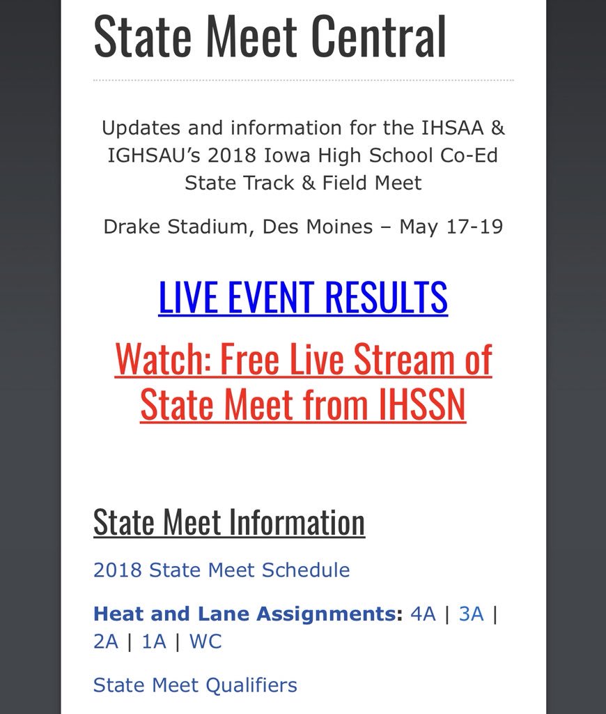 IHSAA's tweet image. Follow the 2018 Iowa High School Track &amp;amp; Field Championships #iahstrk at IHSAA State Meet Central iahsaa.org/track-field/20…