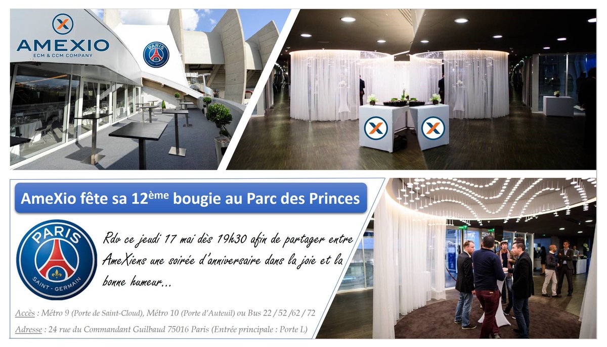 XMO_AMEXIO's tweet photo. Rdv ce jeudi soir pour les 12 ans d'#AmeXio au #Parc des Princes (#PSG) https://t.co/oxDwU4oh9t