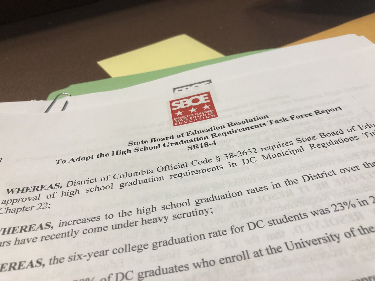 DCSBOE's tweet photo. Up next, the @DCSBOE is considering the recommendations of the #DCGradReqs Task Force! Read the resolution here: https://t.co/6yUfycAjfZ #SBOELive https://t.co/QMGlhhETMu