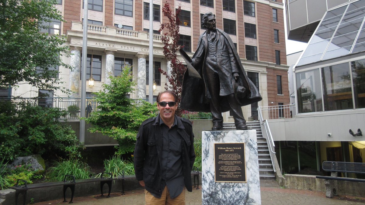 Phlash_Phelps's tweet image. 5/16 Anniversary of the birth of William Seward.  U.S. Secretary of State: negotiated purchase of Alaska phrom Russia for $7,200,000 Seward’s Pholly.  Here with his new statue in Juneau, Alaska at the State Capitol. #Juneau #williamseward #Alaska