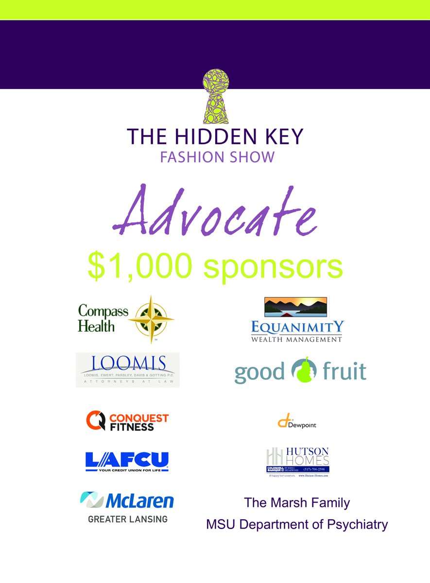 <a href="/AitchFoundation/">The Aitch Foundation</a> would like to thank our 2018 #Advocate Sponsors: Compass Health, Equanimity Wealth Management, Loomis Law Firm, <a href="/GoodFruitVideo/">Good Fruit Video</a>, <a href="/ConquestFit_/">Conquest Fitness</a>, Dewpoint Inc. <a href="/LAFCU/">LAFederalCreditUnion</a>, Hutson Homes, @McLarenGL, The Marsh Family, and MSU Department of Psychiatry. #AitchSponsor