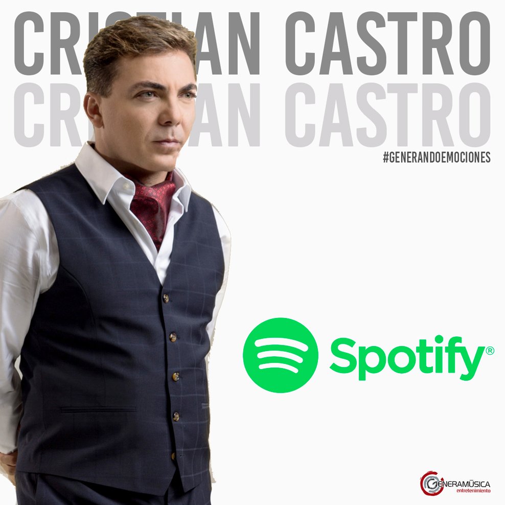 GeneraMusica's tweet photo. ¿Ya siguen a Cristian Castro en Spotify? ¡2.4 millones de oyentes mensuales! #GenerandoEmociones 

Entren aquí 👉 https://t.co/i8A4WrnOM3 https://t.co/AjOubjHIn5