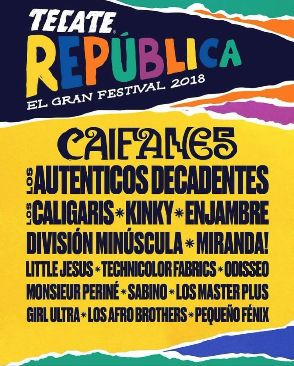 Rockola_rock's tweet photo. #Chihuahua agárrate ! Que el 20 de Octubre va el @RepublicaFest en el #forumsantarita - habrán muy buenas bandas !
Boletos a la venta a partir del 23 de Mayo 2018 en @DonBoleton y sus puntos de venta. #TecateRepulica #DonBoleton https://t.co/qLau7LSpmk