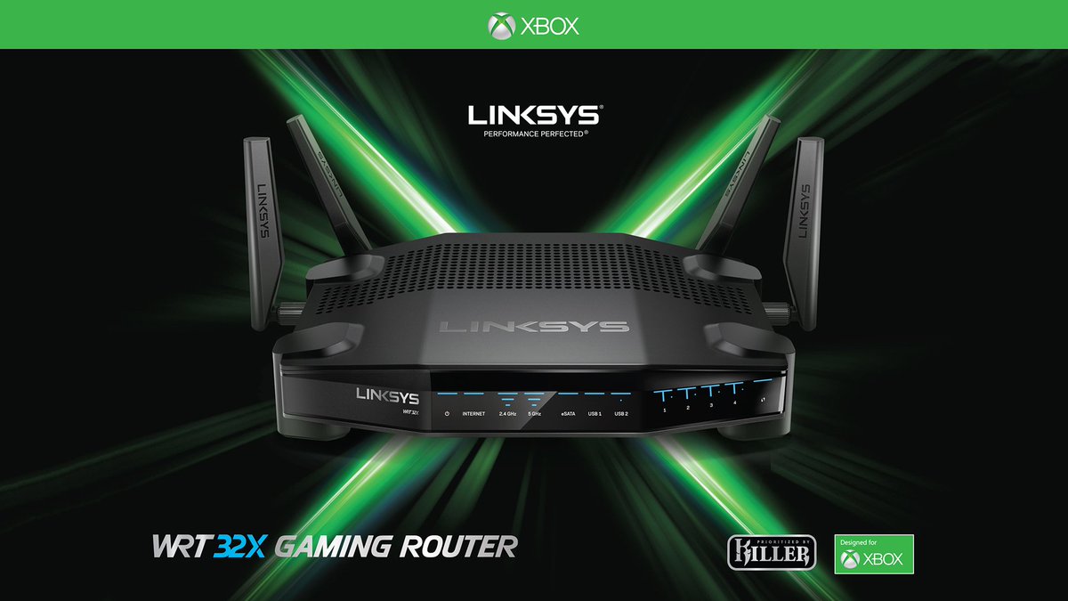 Xbox's tweet image. WiFi that takes Xbox gaming to the extreme.
The #Linksys WRT32XB prioritizes your Xbox to reduce peak ping times and deliver a smoother, more responsive performance: xbx.lv/2KtYlyk