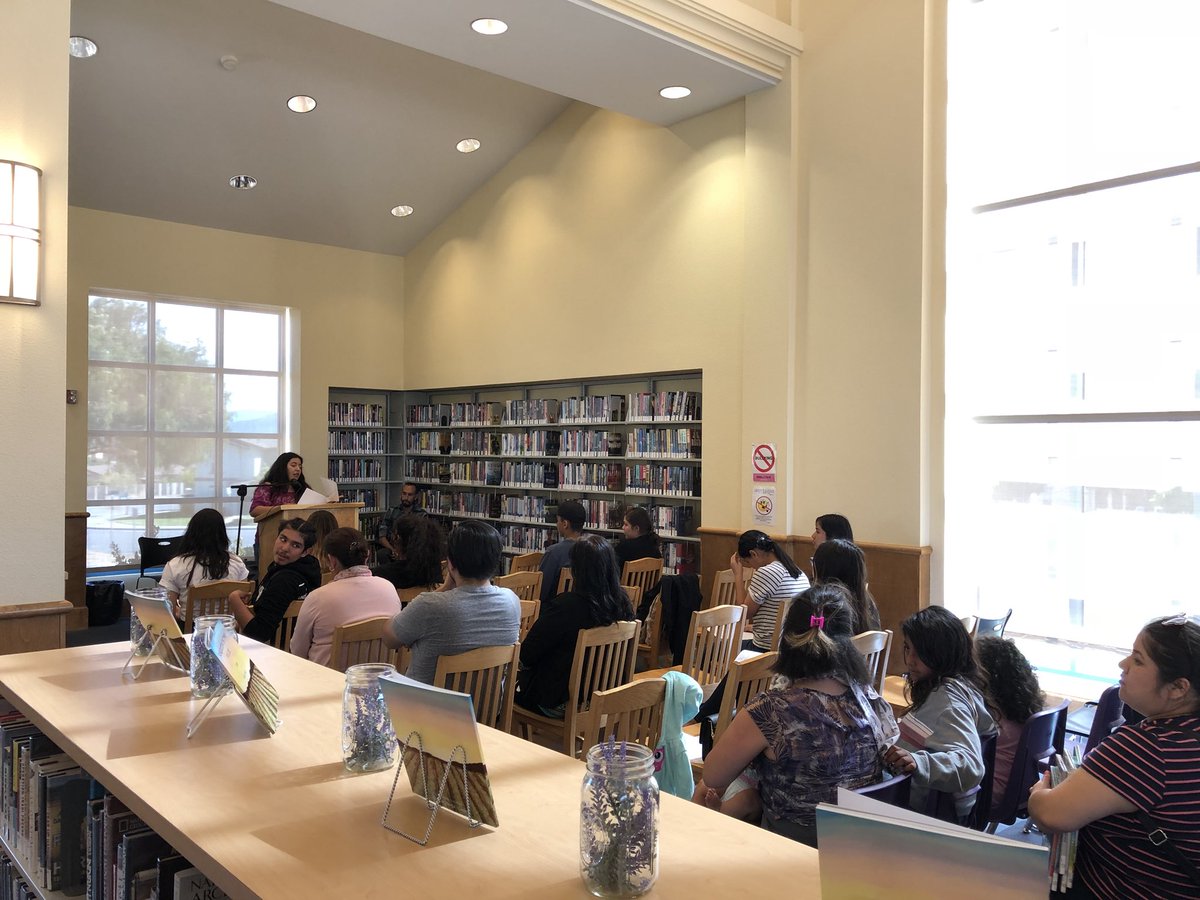 Aztec1_SHS's tweet photo. The Soledad High School Soul Writers’ Club celebrating spoken word and their publication Forgotten In The Fields at the Soledad Public Library. #SUSDLearns @SoledadSupt https://t.co/kh5euLRI9N