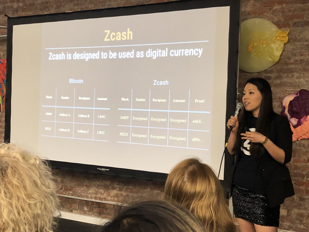 aventureralicia's tweet photo. Linda Naeun Lee of @zcashco explains that Zcash is a privacy coins that allows you to reveal when and to whom to reveal your transactions. #blockchain #transparency #cryptocurency #womeninblockchain https://t.co/CauP0ksoi8
