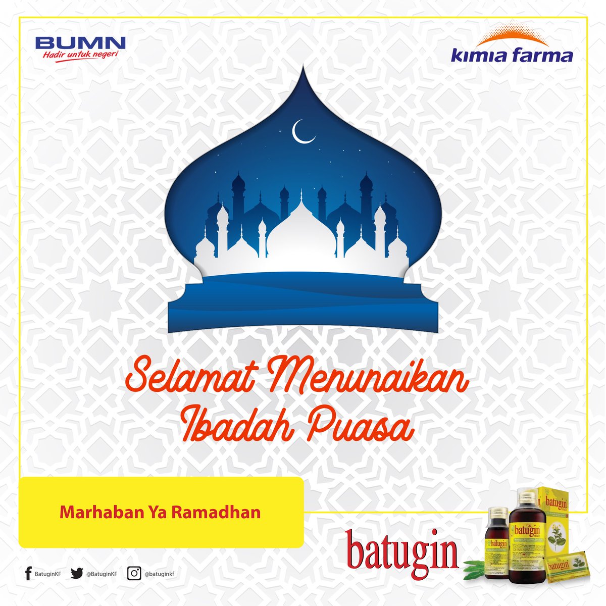 BatuginKF's tweet photo. Marhaban ya Ramadan. Bulan penuh berkah dan ampunan. Batugin mengucapkan Selamat Menunaikan Ibadah Puasa. Mohon maap lahir dan batin. #Batugin #GinjalSehat https://t.co/luhy2pNqpZ