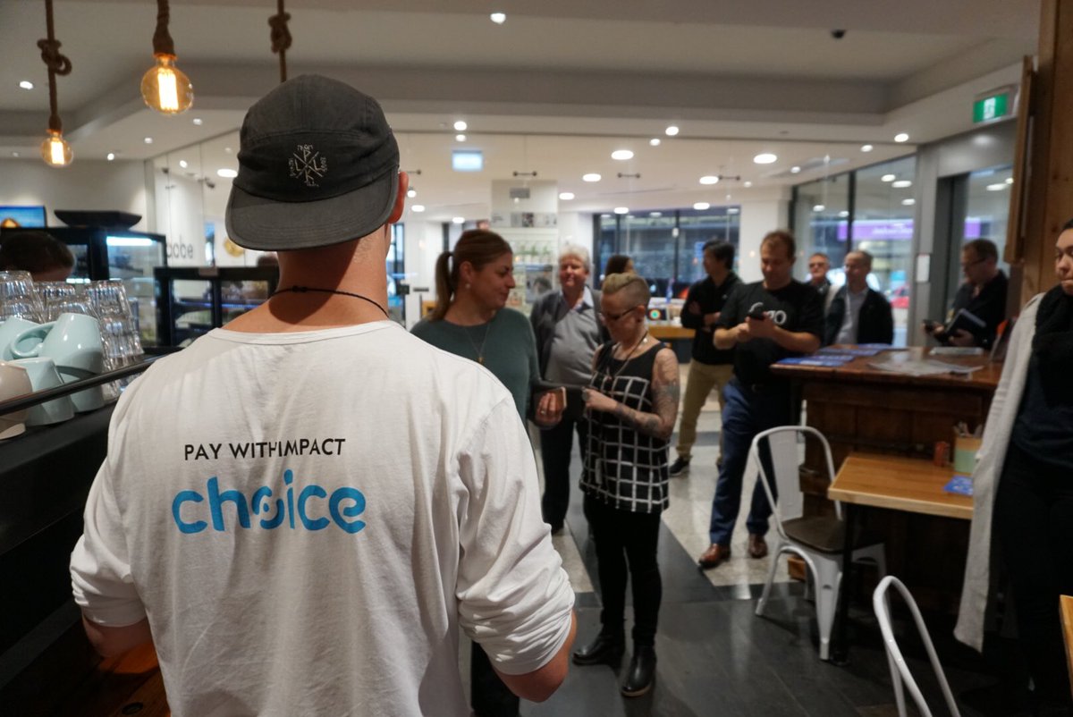 ChoiceToPay's tweet photo. Customers were queuing out the door this morning to pay with #choice! Payment with impact is ALIVE 💸🌏🚀 @Payments_NZ @NEMofficial @NZFinTech @LightningLab @KiwibankNZ @CreativeHQ @callaghannz #KFA2018 #fintech #nemblockchain https://t.co/uguD3qW06m