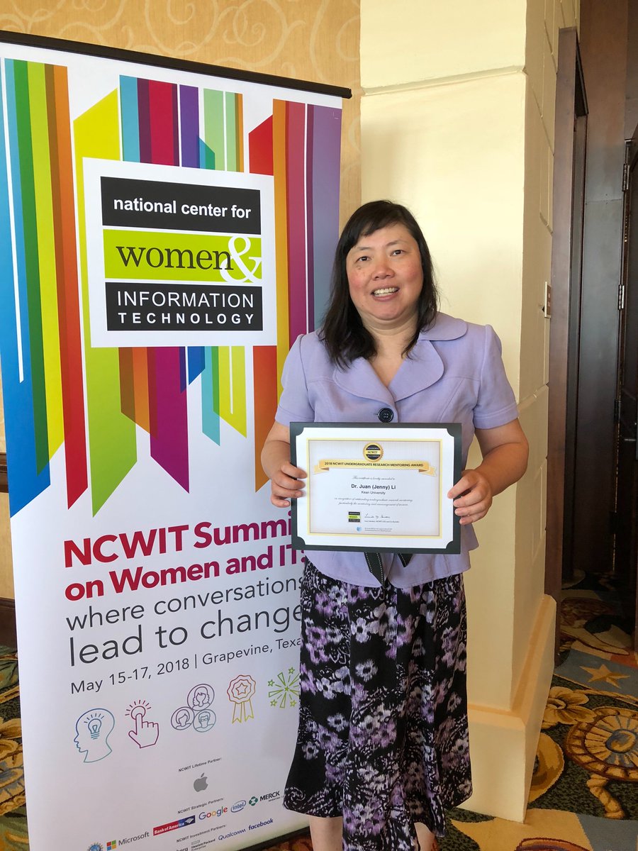 KeanCompSci's tweet photo. Congrats to Dr. Jenny Li of @KeanUniversity on her @NCWIT award for Undergraduate Research Mentoring at #NCWITsummit #hardworkingfaculty #successfulstudents https://t.co/9T9TQJfwmH