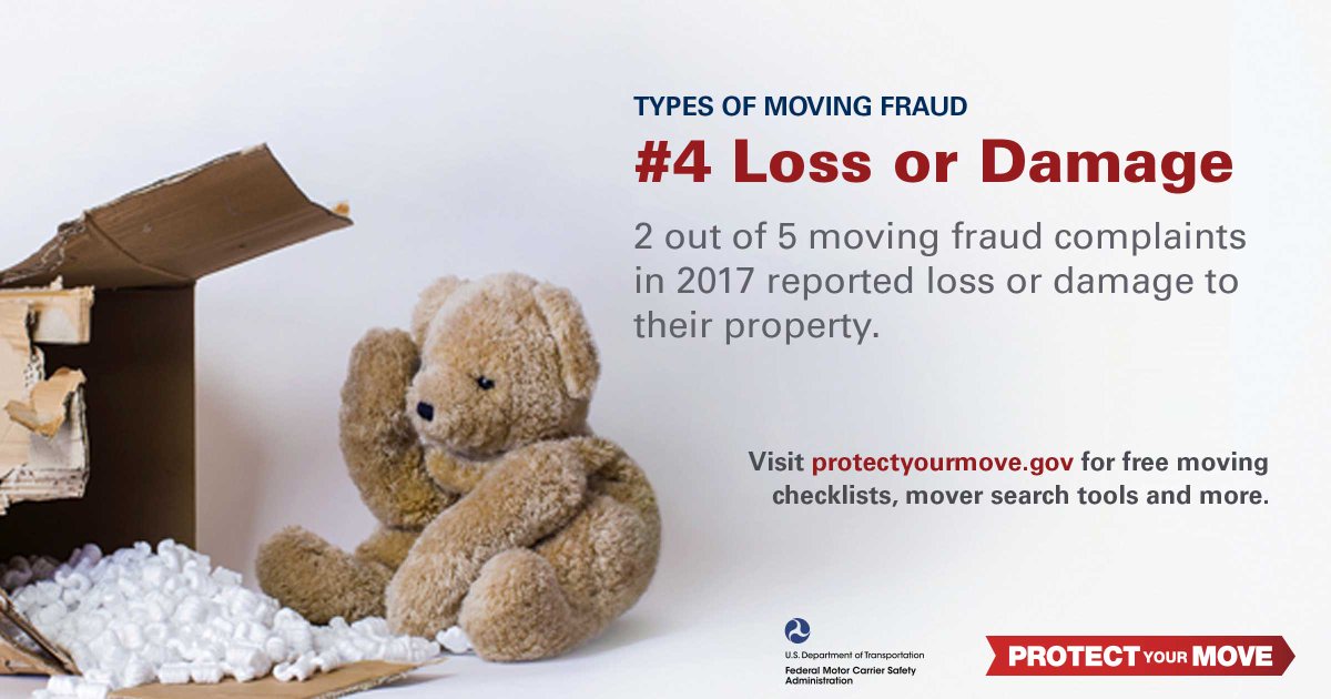 BBBNewJersey's tweet image. Types of Moving Fraud #4: Did you know that 2/5 fraud complaints in 2017 reported loss or damage to their property?

#protectyourmove #movingtips
