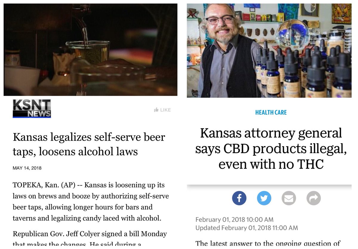 theKenCole's tweet image. Really Kansas?

Self serve beer taps and loosening alcohol laws but you’re one of only three states in the US that won’t recognize the medical benefits of CBD and marijuana?

It’s time to look beyond what you’ve been told in the past.

#herbsoverpills #thenaturalway #cbdforme