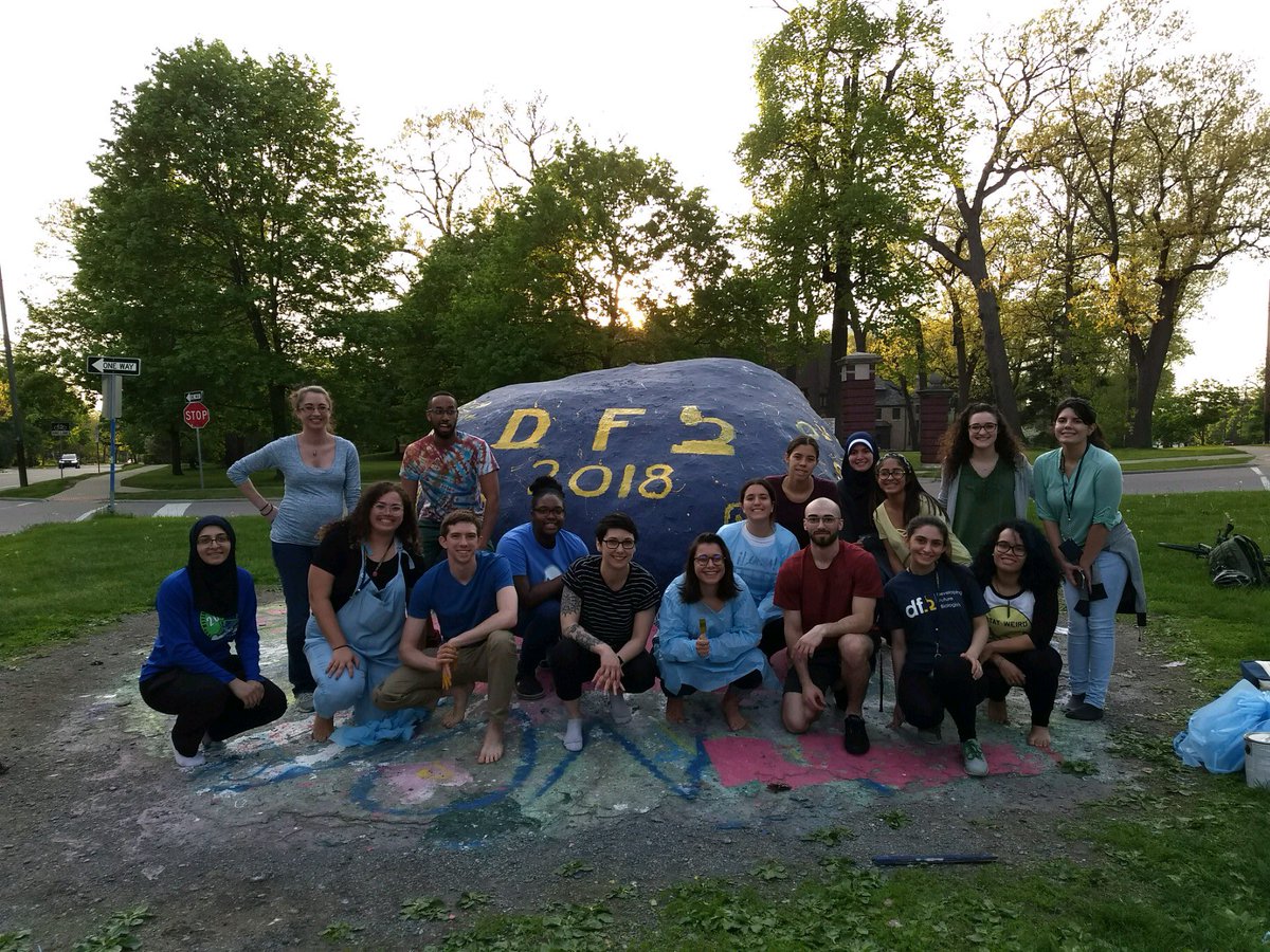 DFB_UM's tweet photo. Day 2 of #DFB2018 continued with a Cell Signaling Pathways lab led by instructors Breane and Emily, a dry lab on poster presentations guided by Mike and Barb and culminated with the tradition of painting the rock! Great job, guys! https://t.co/8UI6RhICtf