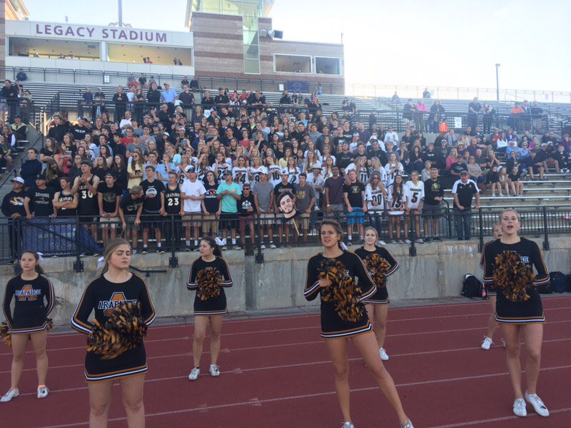 The <a href="/arapahoetribe/">Arapahoe Tribe</a> and <a href="/Arapahoe_Cheer/">ARAPAHOE CHEERLEADING</a> are out tonight! #RollTribe #Playoffs