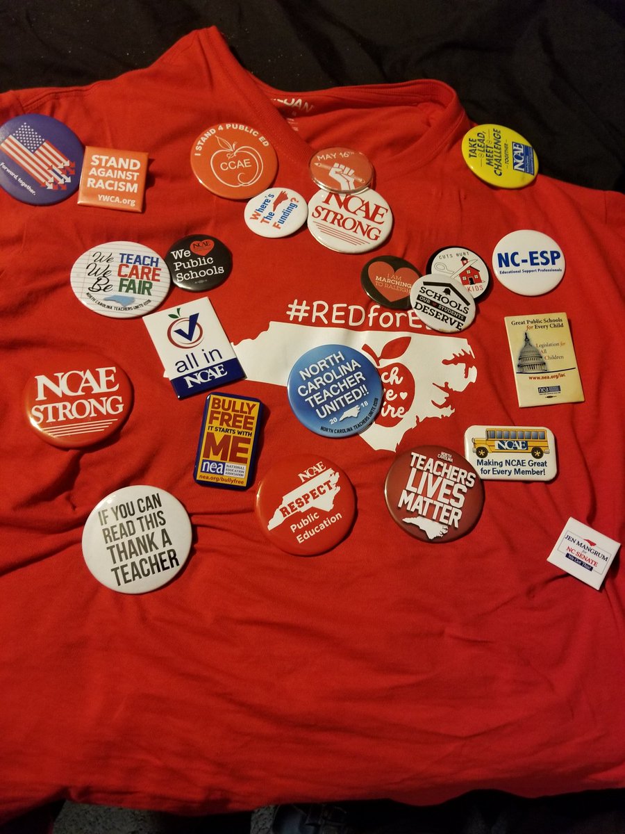 need2olinger's tweet photo. #Red4ed my button life after the rally !! I have some new ones! #Red4ed  #ItsPersonal #May16th #TeamNCAE #TeacherRally https://t.co/la40kSesHP