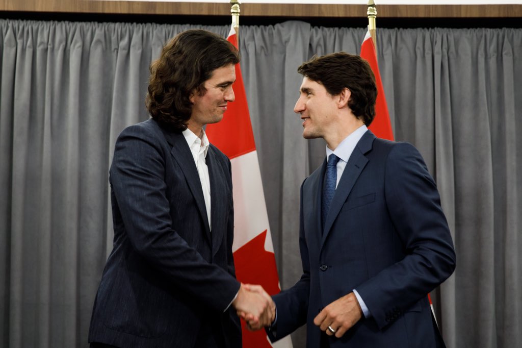 JustinTrudeau's tweet photo. .@WeWork is changing how people work – and doing more and more in Canada too. Thanks to Adam Neumann for an interesting talk about how we can create more opportunities for small businesses and help them grow &amp; succeed. https://t.co/bbQ9s0cj7b