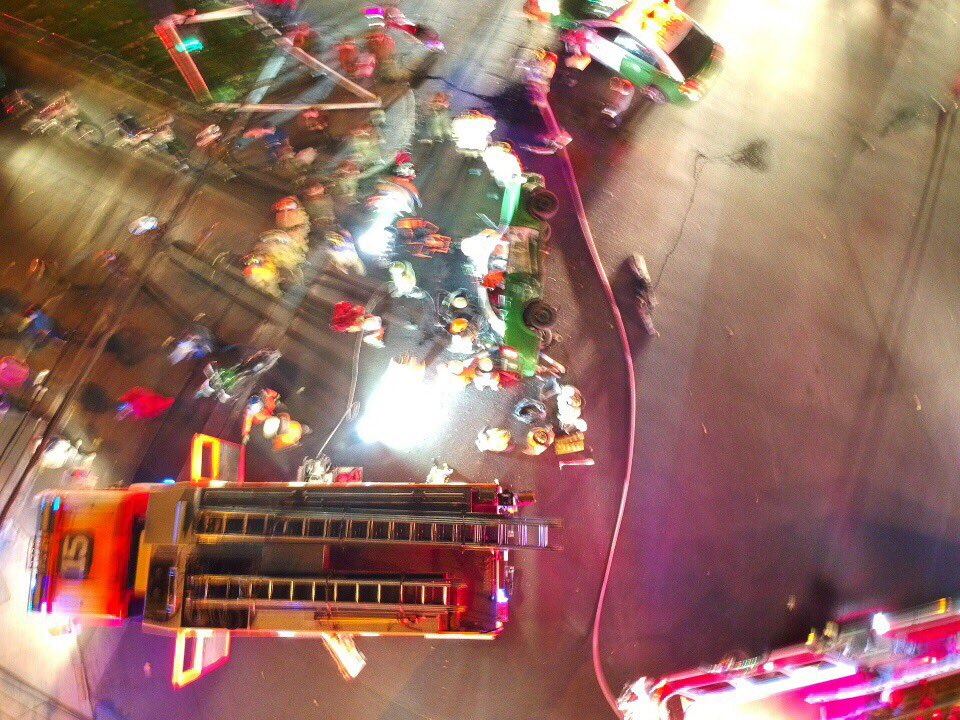 emergencydron's tweet photo. Dos Compañías del Cuerpo de Bomberos de Santiago se encuentran trabajando en Rescate Vehicular en Av. Las Condes y Av. Padre Hurtado. https://t.co/fEZ19i0puy