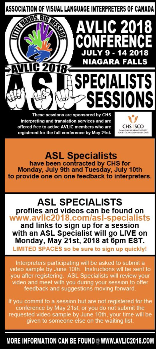 AVLIC2018's tweet photo. FREE... AVLIC Members that have registered for the full conference by May 21st are eligible to sign up to receive an ASL Specialist session. The link will become active on May 21st to sign up.  It will be first come first served for the time slot. 
https://t.co/ejSHFz67EP https://t.co/Y62PqPAqQU