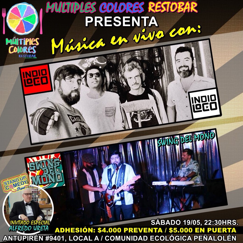 ZuritaInformada's tweet photo. Este Sábado @Gusactor #MusicaEnVivo #MulticoloresRestobar #Bandas #SwingDelMono #IndioLoco https://t.co/EjgCN9n3FK