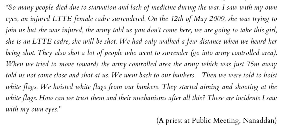 ThyagiR's tweet photo. When govt/army speaks about a "humanitarian operation"/"rescue" in the context of the last phase, they selectively speak of some civilians the LTTE held as human shields. What of the rest of the civilians shot at? The surrendees? (Excerpt from @ctfsl Final report) #lka #pubconsl https://t.co/n6trIbIeYC