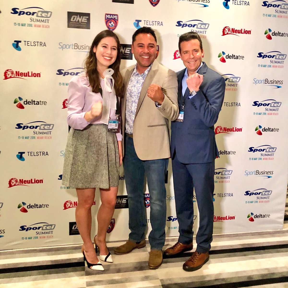 GoldenBoyBoxing's tweet photo. Awesome day in Miami! @OscarDeLaHoya nailed his keynote speech @SPORTELSummit with #GoldenBoy Executives Jackie Grant and David Tetreault 👊🏼 https://t.co/D8CAihgdCy