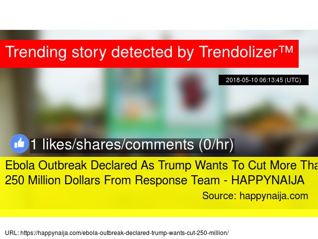 Ebola Outbreak Declared As Trump Wants To Cut More Than 250 Million Dollars From Response Team - HAPPYNAIJA... ebola.trendolizer.com/2018/05/ebola-…