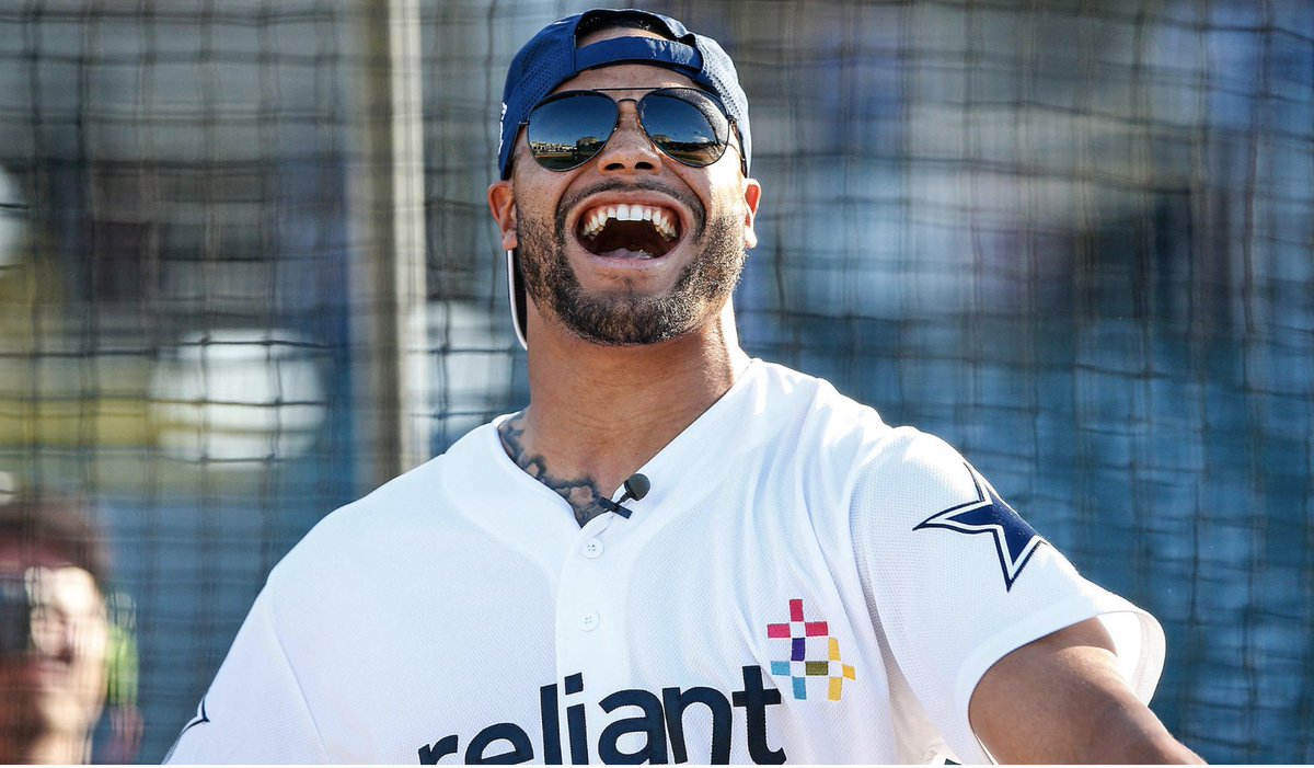 dallascowboys's tweet photo. In the middle of taking some rather big swings tonight at the @reliantenergy home run derby, @Dak admitted he has some rather big goals as well. #ReliantHRD ⤵️

https://t.co/epXEvWajo2 https://t.co/c6drPbB8im