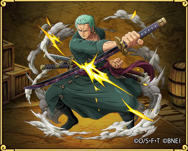One Piece トレジャークルーズ 新キャラ情報 新決戦として登場するキャラの情報を入手しました 麦わらの一味の三刀流の剣士であり 世界一の大剣豪を野望とする ロロノア ゾロ が登場です T Co D1lzyauiev トレクル4周年