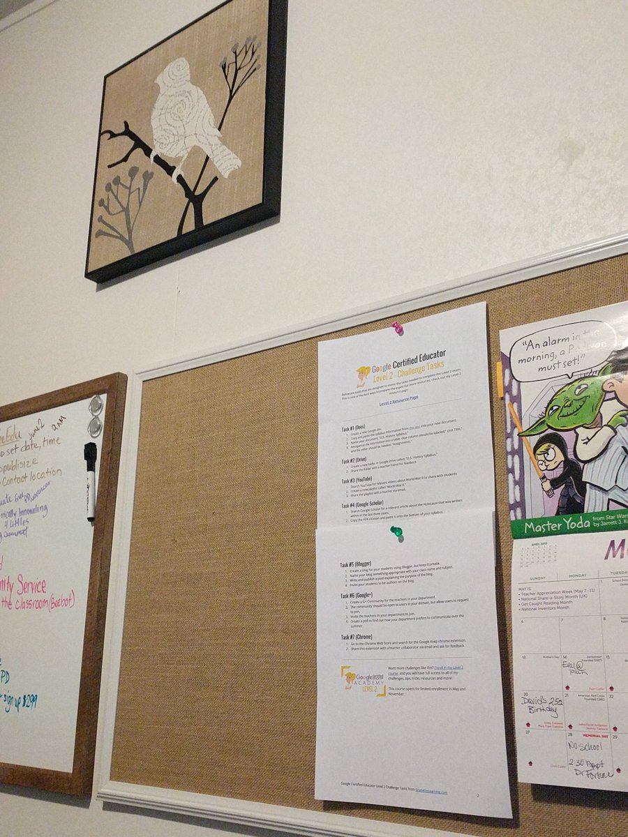 TOSA_Lara's tweet image. Ok @ShakeUpLearning The Google certified educator level two task cards are on of the first things pinned to my new pin board in my office. #summergoals #googlecert2