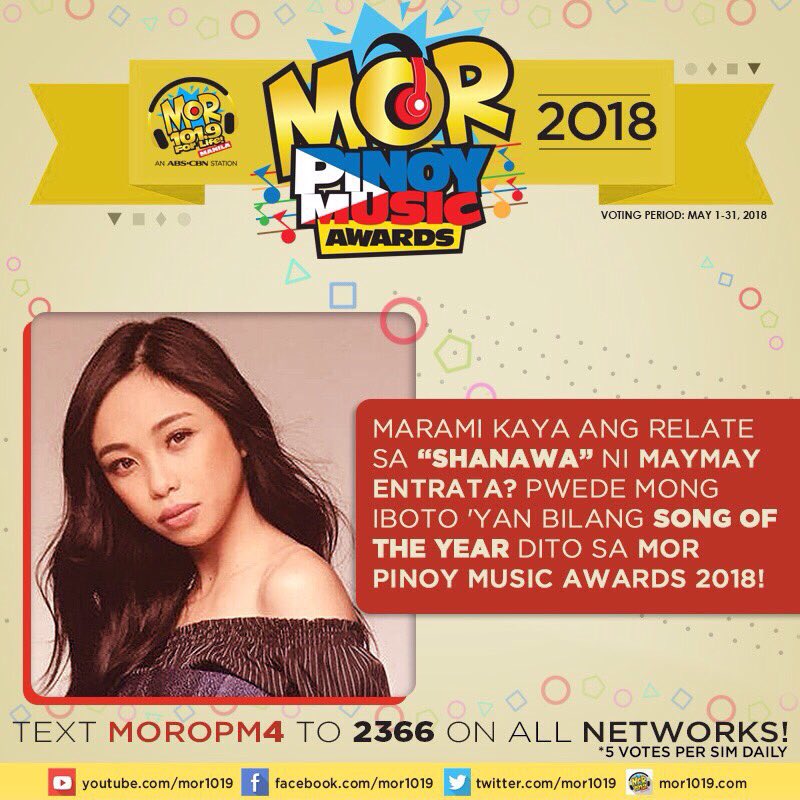 StarMusicPH's tweet photo. Marami kaya ang relate sa "Shanawa" ni Maymay Entrata? Pwede mong iboto yan bilang song of the year sa #MORPMA2018! 

To vote, text MOROPM4 and send to 2366 for all networks. https://t.co/paUHfuoZal