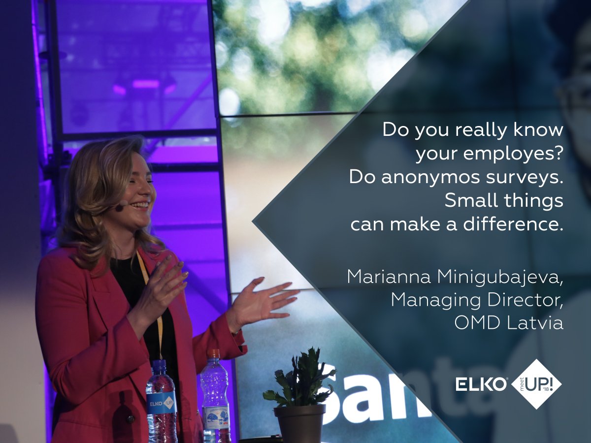 ELKO_Group's tweet image. Marianna Minigubajeva points out that even switching from apples to bananas can make a difference for your employees.  #ELKOmeetUp