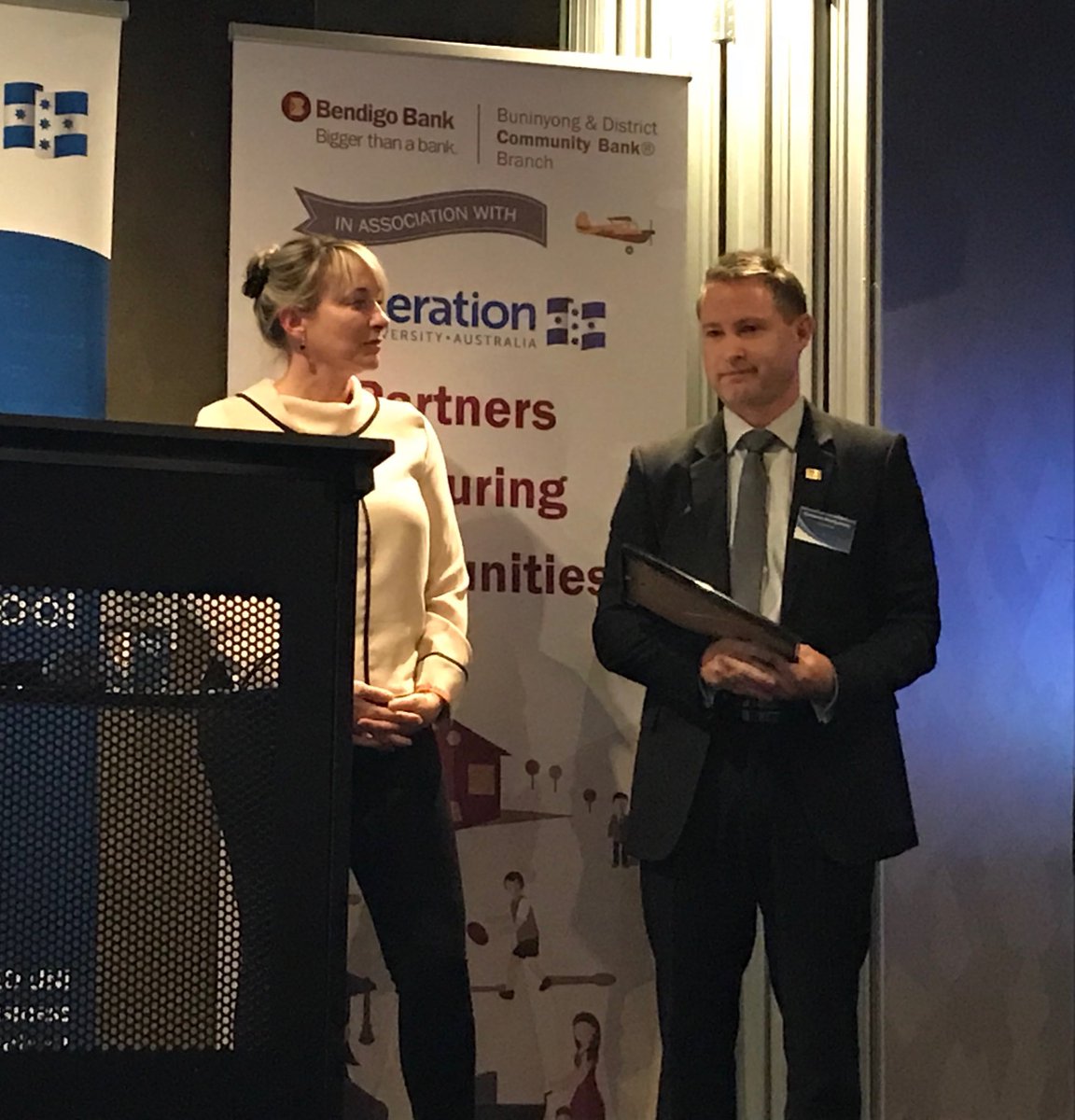 Wonderful night celebrating the best students in #FedUni business programs - Cameron Montgomery receives the Central Highlands Water Award for most outstanding MBA student.