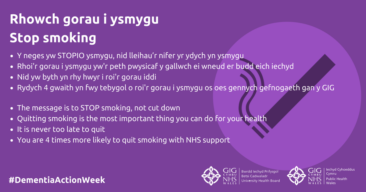BetsiCadwaladr's tweet photo. Rhowch gorau i ysmygu - https://t.co/B1pchU85oK

Give up smoking - https://t.co/4DufvQuFbY

#DemntiaActionWeek https://t.co/ZdnYPjbPYk