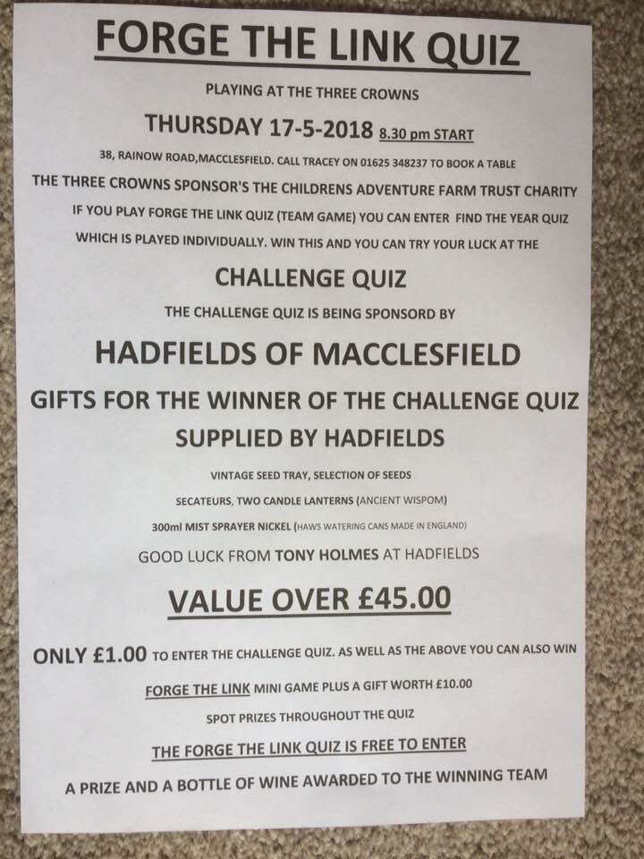 forgethelink's tweet photo. Good morning #MaccHour, who's coming to our #quiznight tonight? See you at The Three Crowns, with great prizes sponsored by @hadfields1755! 🍺  

#macclesfield #cheshire #forgethelink #thedreamgame #pubquiz https://t.co/i60SpZAceX