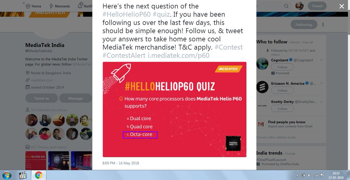 toposant55's tweet photo. @MediaTekIndia A2) c. Octa-Core
#HelloHelioP60 #quiz #Contest
Join @athar_1_
@sanchitabhartiy
@sonia06loach
@Bibin_Alexander
@Celina_Tweets
@Chanchal333
@Shikha1617
@THEMURTUZA
@TheJoyalPatel
@saptchamp
@vhetal
@rehanak55
@hellolalit
@blessedkamal
@agsaha
@prachimana
@PratikSingh_ https://t.co/rA2kTmzvqm