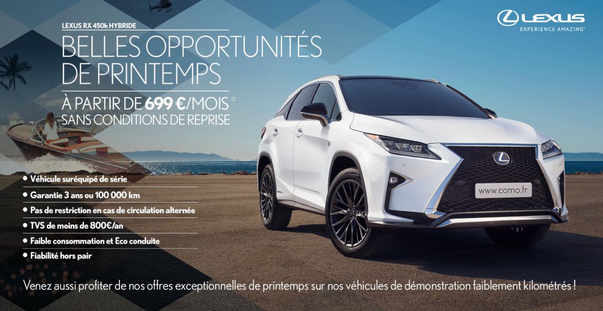 ComoLexus's tweet photo. Découvrez les offres Como et changez d’air avec le Lexus RX 450h HYBRIDE :
https://t.co/XxabpzZR1z
#Como #ComoLexus #Paris #Lexus https://t.co/6e1eNteTmT
