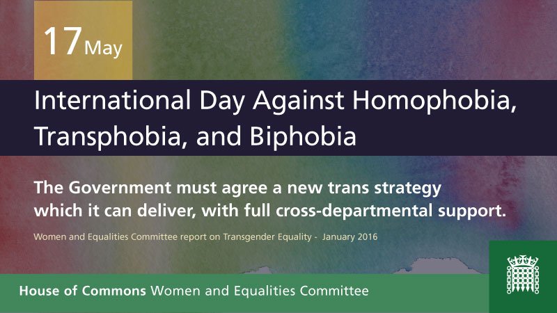CommonsWEC's tweet photo. It's #IDAHOBIT today and we are looking back at our groundbreaking #TransInquiry, published in 2016. You can read the report at https://t.co/WeV5VuJ1r4 We are still waiting for the Government to implement a cross-departmental #trans strategy https://t.co/pr7mQNckbh