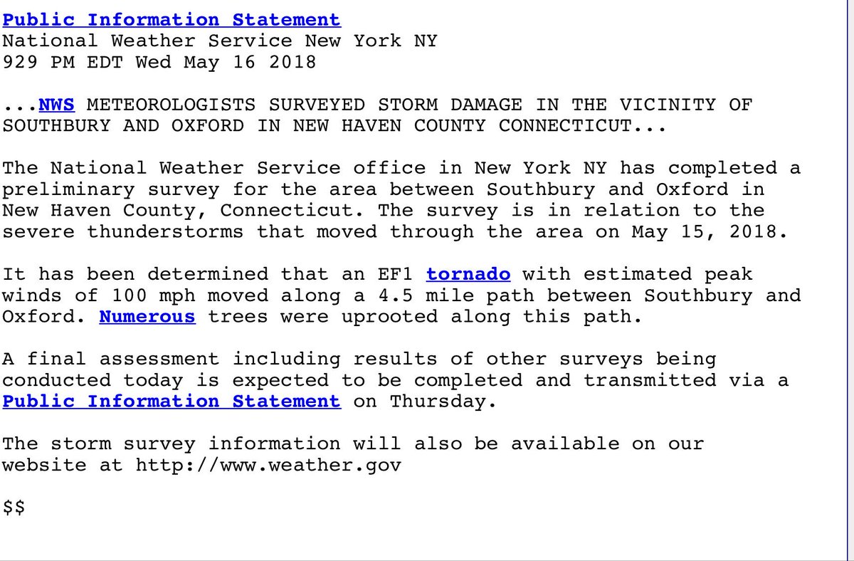 gilsimmons's tweet photo. 🌪🌪 It’s official! 2 EF1 tornadoes are now confirmed! One with 100mph winds Southbury to Oxford & the second with 110mph winds from Beacon Falls to Hamden! 😮 This is exactly what I expected based on radar data from that day. Thank you @NWSNewYorkNY for your time & analysis! https://t.co/sFrC1tsGd2