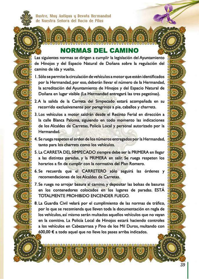 Horarios y recomendaciones para el camino #Rocío #PILAS #ElRocío18
