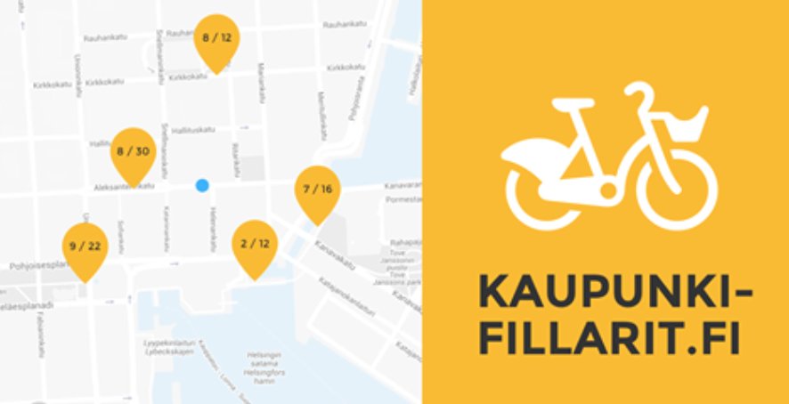 City bikes are out again! In case you want an easy way of seeing where you can pick up or drop off a bike, try out <a href="/fillarit/">Kaupunkifillarit.fi</a> – a service made by Sampsa, Antero, Lauri, and Hannu.

Web: kaupunkifillarit.fi 
IOS: itunes.apple.com/fi/app/kaupunk…
Android: play.google.com/store/apps/det…