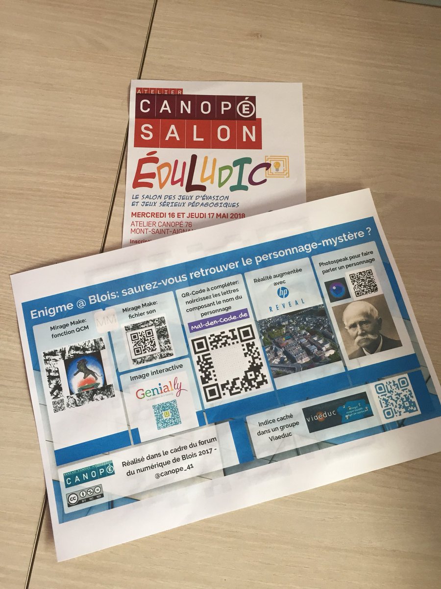 lebret16's tweet photo. Présentation d’Enigme @ Blois: jeu sur un personnage mystère proposé aux enseignants pour découvrir des outils numériques #eduludic2018 https://t.co/5Mo3t8zpQe #miragemake #genially #photospeak #maldencode #EGpeda https://t.co/ufkzZDtP0l