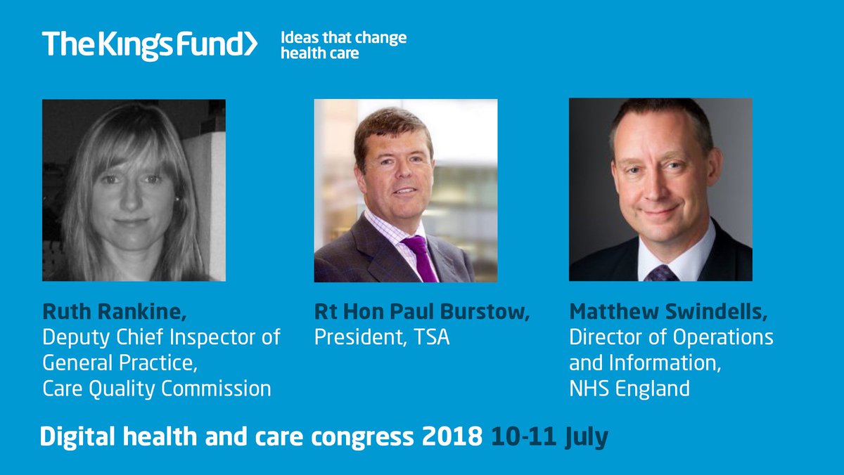 TheKingsFund's tweet photo. What makes implementation of digital health innovations a success? Speakers from @TSAVoice, @NHSEngland and @CareQualityComm will share their thoughts at #KFdigital18 https://t.co/ghJAzX4u7L https://t.co/0n7sgcx7LA