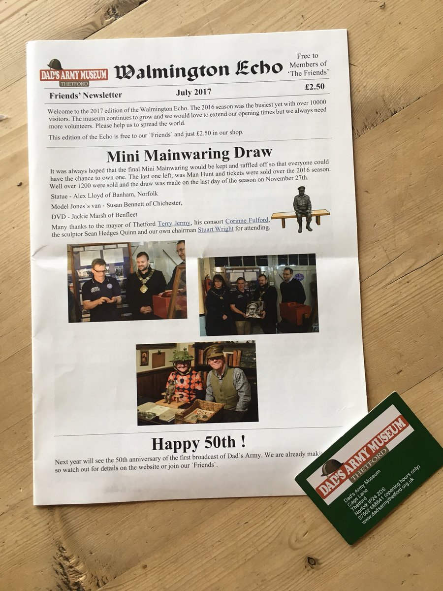 Morning <a href="/DAThetford/">Dad's Army Museum</a>. Do want to be more involved with the Dads Army Museum? Why not become a member. For £5 a year you can become a member at Dads Army museum. Get the Walmington Echo quarterly update, membership card, discount in Marigold Tea rooms and be update on all events