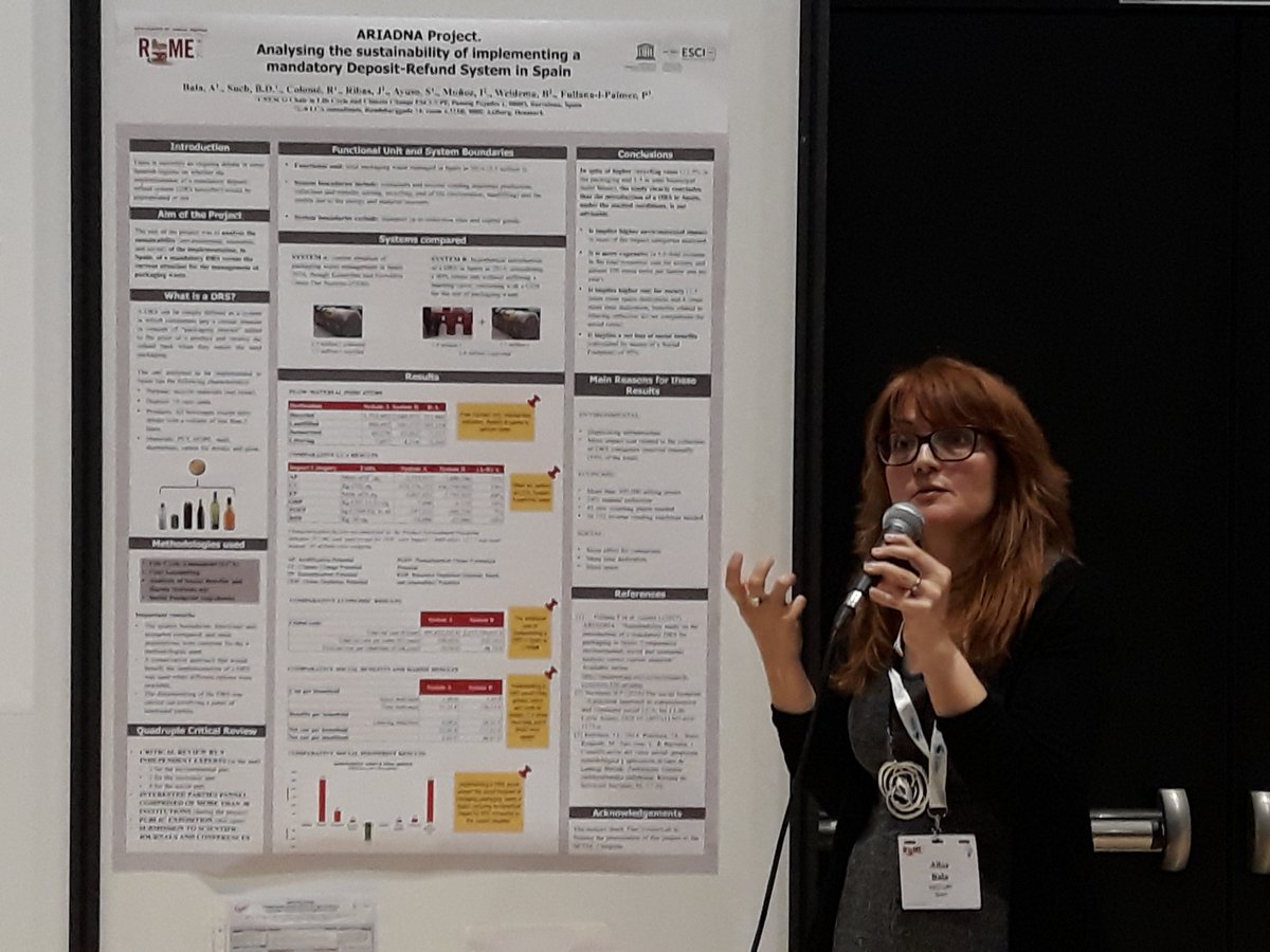 UNESCOChairESCI's tweet photo. Alba Bala holds a #PosterCorner presentation ⬇️
#ARIADNA Project. Analysing the sustainability of implementing a mandatory Deposit-Refund System in Spain

#DRS #wastemanagement #SETACRome #LCA4Climate #LifeCycle https://t.co/EIvY2CBoPM