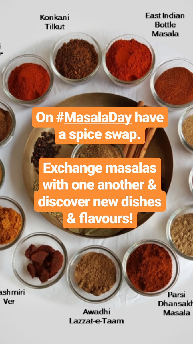 RushinaMG's tweet photo. Have a #Spiceswap on #MasalaDay! Get together with friends and exchange a bottle of your Masala and a recipe to use it in! That way all of you get more masalas to cook with and you can add variety to your cooking! No more "what to cook..?"! https://t.co/PmGznBXSpc