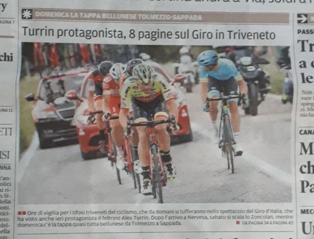 <a href="/giroditalia/">Giro d'Italia</a> da prima pagina per <a href="/AlexTurrin/">Alex Turrin</a> oggi sul <a href="/CorriereAlpi/">Corriere delle Alpi</a>!
#ciclismo #Giro101 #AlexTurrin @WilierSelleIta