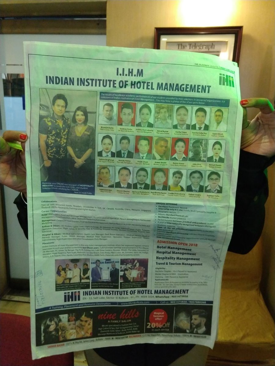 subornobose's tweet photo. Another abuse of celebrity image of Sachin Tendulkar been printed in full pg ad in Calcutta daily @ttindia wth impunity @sachin_rt @SanjeevKapoor ! One Indian institute of Hotel Management passing off as the real #IIHM in #Kolkata ! What a world we live in full of deceit &amp; abuse https://t.co/Eo2m4e8DmQ