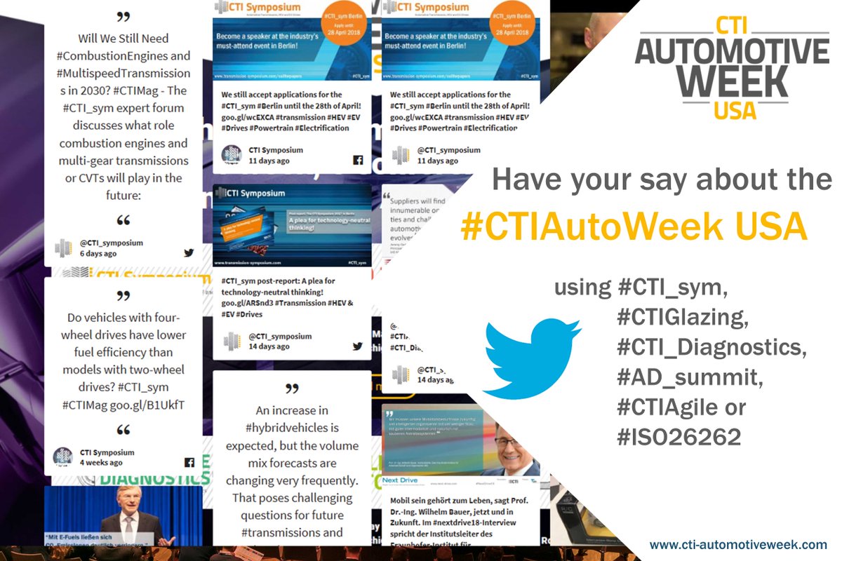 CTI_symposium's tweet photo. Draw attention to your booth or say your opinion about the #CTIAutoWeek using #CTIGlazing, #ISO26262, #AD_Summit, #CTIAgile, #CTI_Diagnostics or #CTI_sym and your post will appear on our #Twitterwall. https://t.co/G2KKlwKY3L