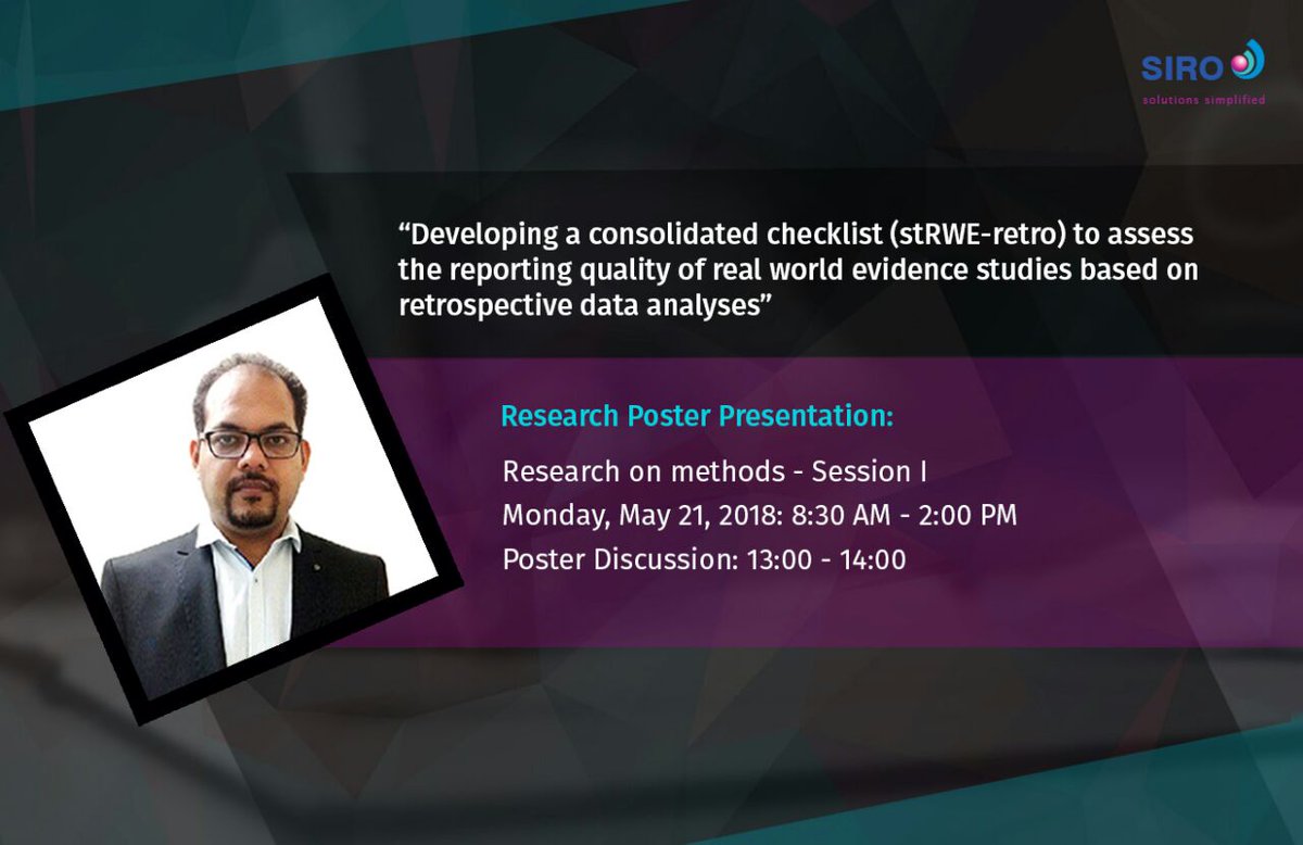 SIROClinpharm's tweet photo. Meet our HEOR expert Rishabh Pandey at #ISPORBaltimore from May 19-23 where he will be discussing a consolidated checklist constructed to standardize the reporting of retrospective data analysis. Learn more at https://t.co/4MHWxOiR0A 
#SIROatISPOR #HEOR #ClinicalResearch https://t.co/qVuidze8NA