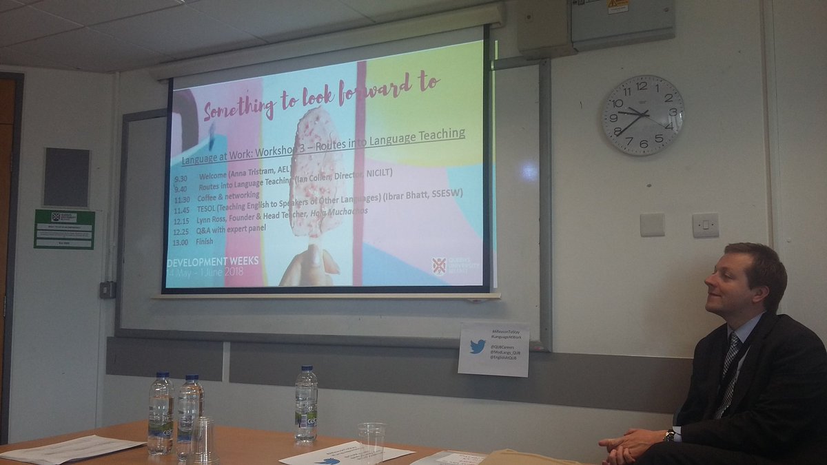 aureliejoubert's tweet image. The last workshop of our #languageAtWork series is about routes into language teaching with Ian Collen from @NICILT @QUBCareers @ModLangs_QUB @EnglishAtQUB