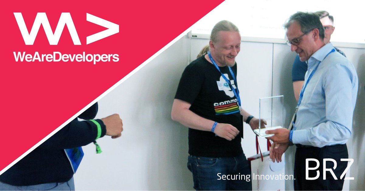 brz_gmbh's tweet photo. Congrats to Mathias Schober @netmatze1. He won our #machinelearninghackathon at the #WeAreDevs! Our CEO hands over the prize. @intact_gmbh https://t.co/sHiz1eO67A